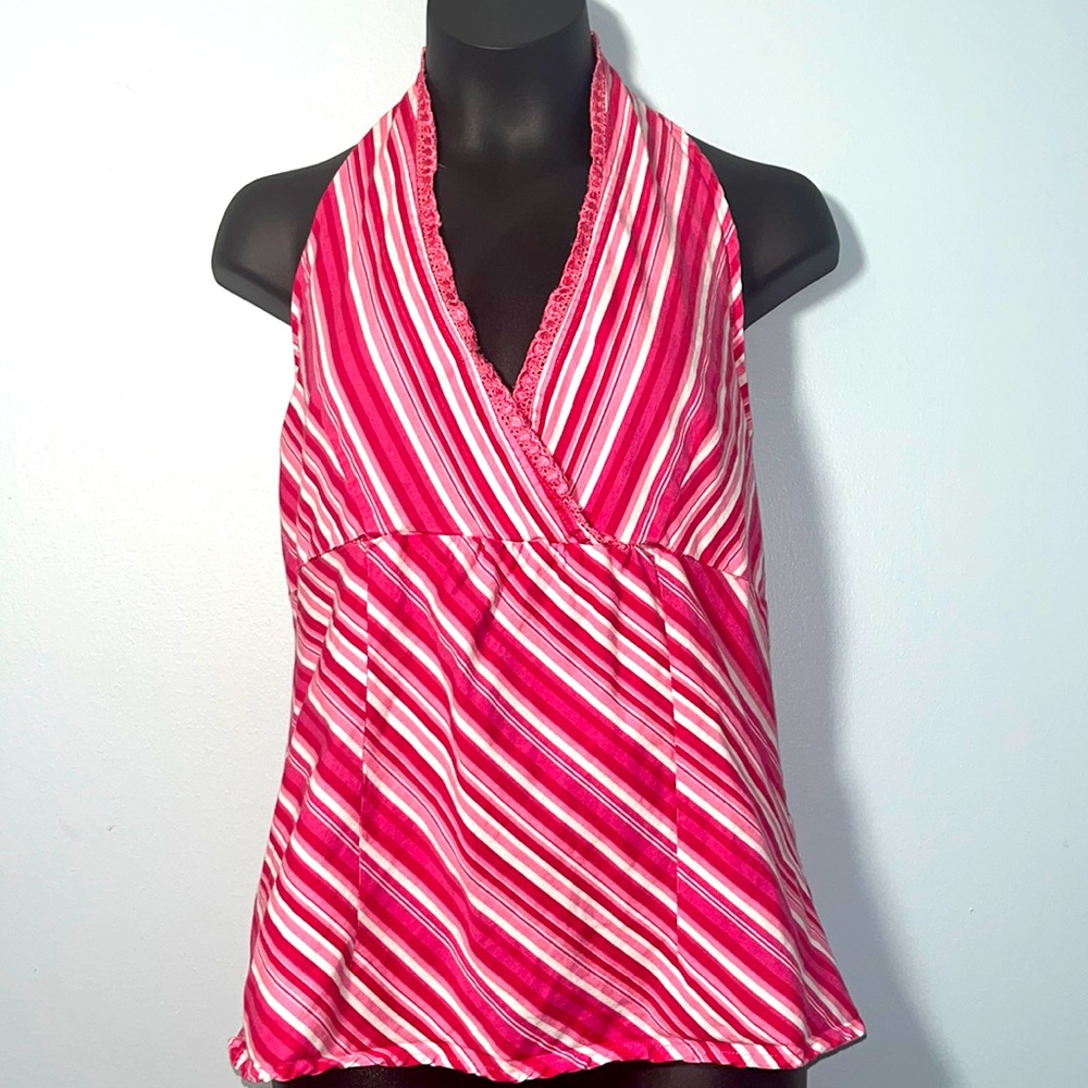 • Rue 21 Vintage Y2K Halter Top Pink/White Stripes